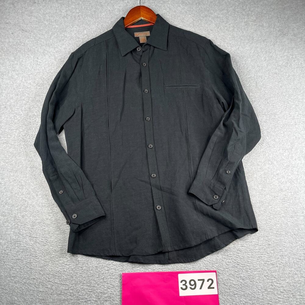Sette Ponti Linen Shirt Black Beach Casual Button Up Long Sleeve Mens Medium